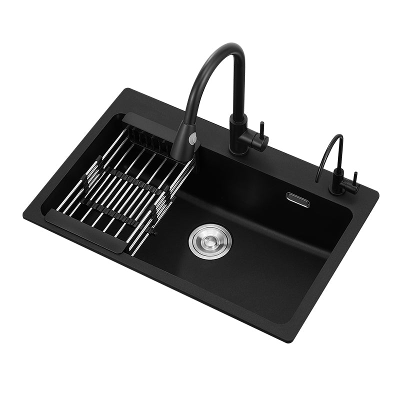 Quartz Kitchen Sink Rectangular Single Bowl Kitchen Sink with Drain Assembly Clearhalo 'Home Improvement' 'home_improvement' 'home_improvement_kitchen_sinks' 'Kitchen Remodel & Kitchen Fixtures' 'Kitchen Sinks & Faucet Components' 'Kitchen Sinks' 'kitchen_sinks' 7010917