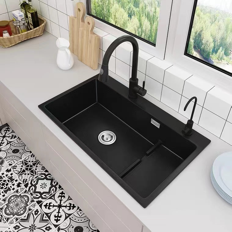 Quartz Kitchen Sink Rectangular Kitchen Sink with Drain Assembly 27"L x 18"W x 9"H Sink with Faucet Double Tap for Water Purification Clearhalo 'Home Improvement' 'home_improvement' 'home_improvement_kitchen_sinks' 'Kitchen Remodel & Kitchen Fixtures' 'Kitchen Sinks & Faucet Components' 'Kitchen Sinks' 'kitchen_sinks' 7010948
