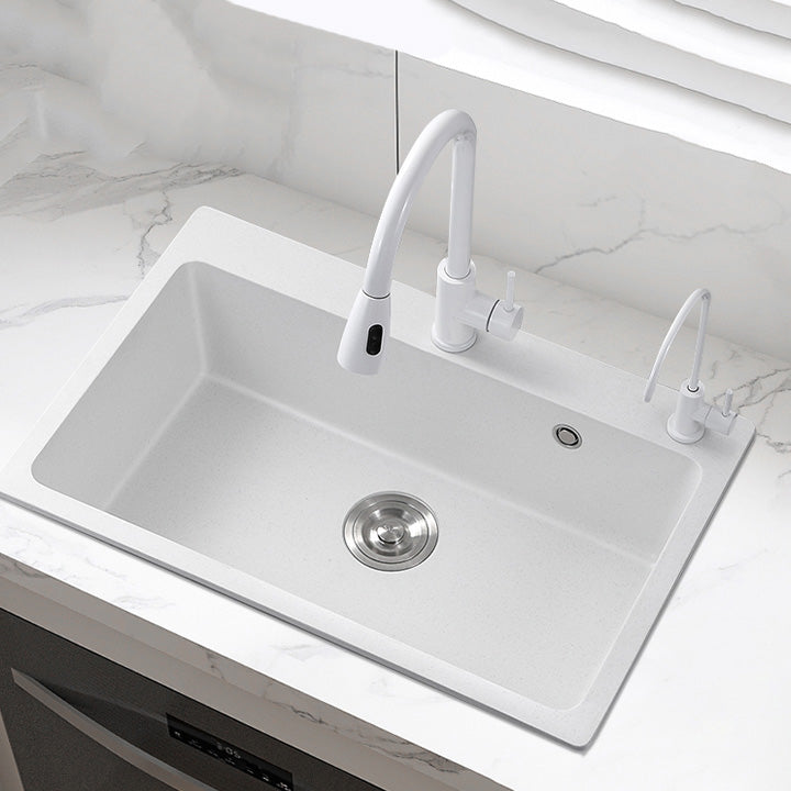 Quartz Kitchen Sink Single Basin Kitchen Sink with Faucet Included 26"L x 18"W x 9"H Sink with Faucet Round Pull Out Faucet Clearhalo 'Home Improvement' 'home_improvement' 'home_improvement_kitchen_sinks' 'Kitchen Remodel & Kitchen Fixtures' 'Kitchen Sinks & Faucet Components' 'Kitchen Sinks' 'kitchen_sinks' 7010969