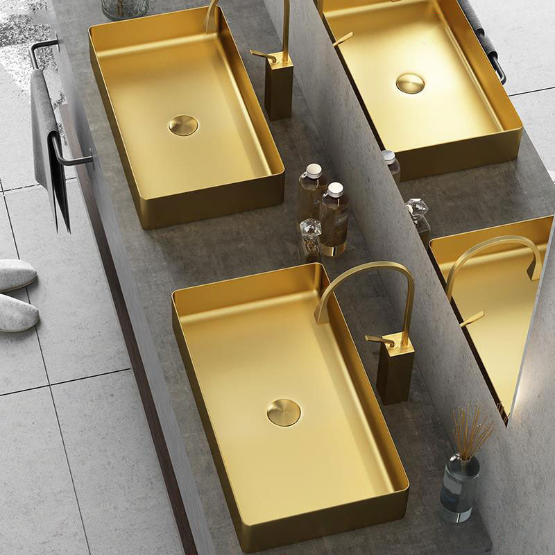 Modern Vessel Bathroom Sink Metal Rectangular with Faucet Vessel ...