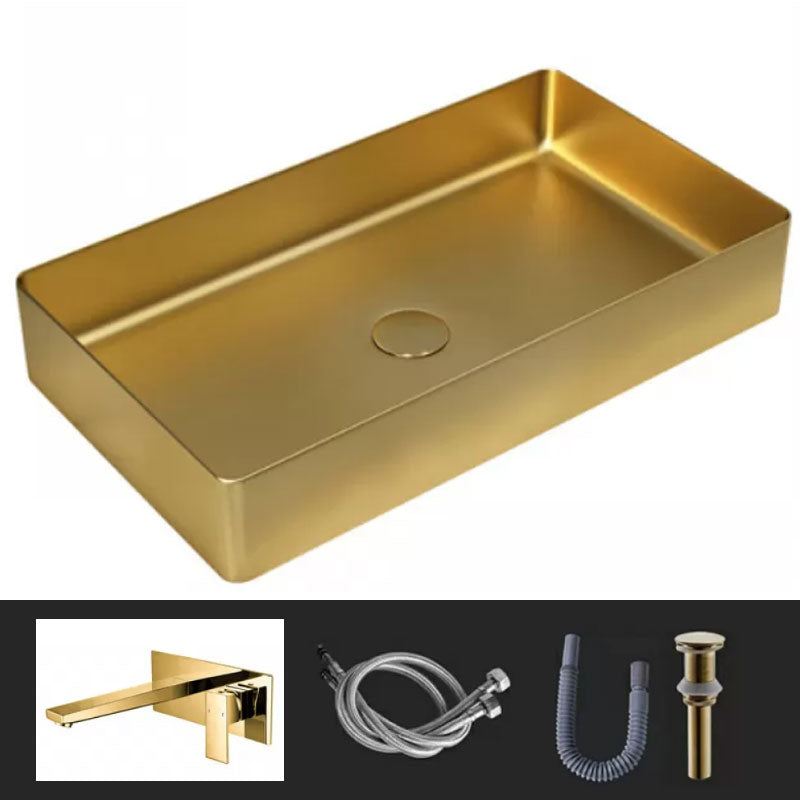 Modern Vessel Bathroom Sink Metal Rectangular with Faucet Vessel ...