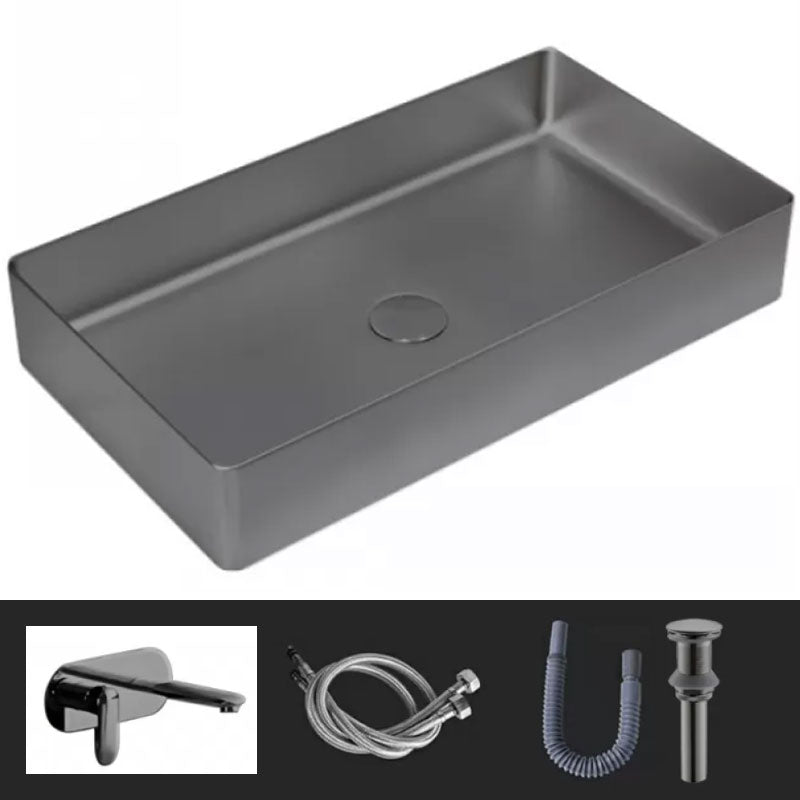 Modern Vessel Bathroom Sink Metal Rectangular with Faucet Vessel Lavatory Sink Gun Grey Round Faucet Sink with Faucet Clearhalo 'Bathroom Remodel & Bathroom Fixtures' 'Bathroom Sinks & Faucet Components' 'Bathroom Sinks' 'bathroom_sink' 'Home Improvement' 'home_improvement' 'home_improvement_bathroom_sink' 7011087