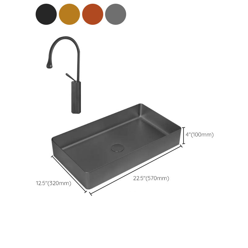 Modern Vessel Bathroom Sink Metal Rectangular with Faucet Vessel Lavatory Sink Clearhalo 'Bathroom Remodel & Bathroom Fixtures' 'Bathroom Sinks & Faucet Components' 'Bathroom Sinks' 'bathroom_sink' 'Home Improvement' 'home_improvement' 'home_improvement_bathroom_sink' 7011088
