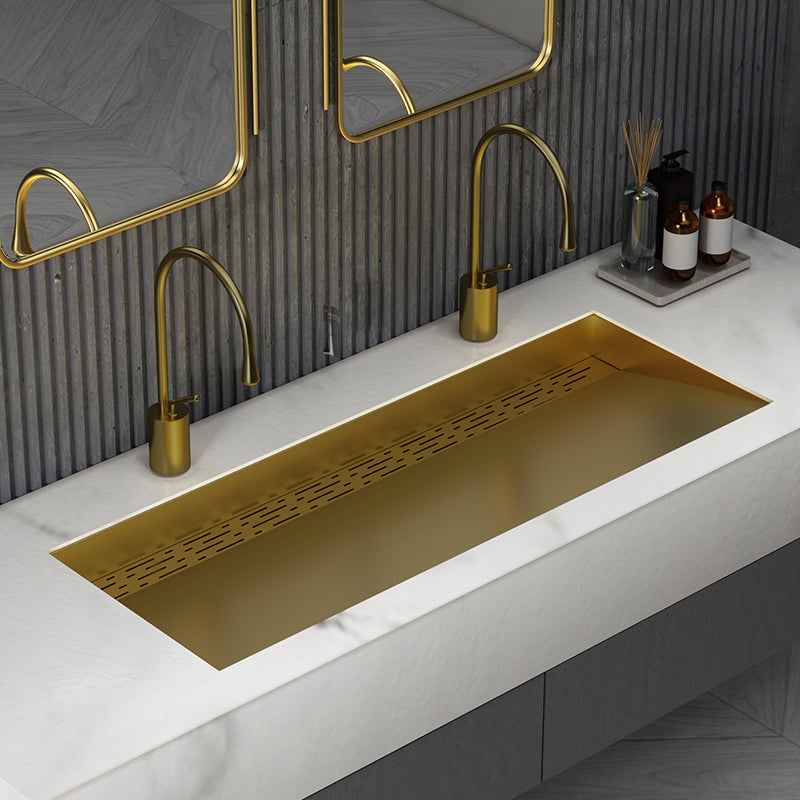 Modern Style Bathroom Sink Stainless Steel Rectangular Bathroom Sink with Hose Bronze Sink with Faucet Drip Faucet Clearhalo 'Bathroom Remodel & Bathroom Fixtures' 'Bathroom Sinks & Faucet Components' 'Bathroom Sinks' 'bathroom_sink' 'Home Improvement' 'home_improvement' 'home_improvement_bathroom_sink' 7011096