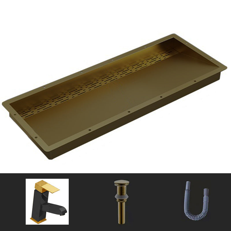 Modern Style Bathroom Sink Stainless Steel Rectangular Bathroom Sink with Hose Bronze Sink with Faucet Pull Out Faucet Clearhalo 'Bathroom Remodel & Bathroom Fixtures' 'Bathroom Sinks & Faucet Components' 'Bathroom Sinks' 'bathroom_sink' 'Home Improvement' 'home_improvement' 'home_improvement_bathroom_sink' 7011097