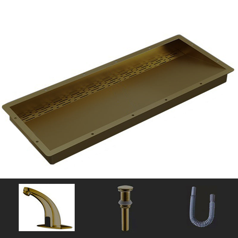 Modern Style Bathroom Sink Stainless Steel Rectangular Bathroom Sink with Hose Bronze Sink with Faucet Sensor Faucet Clearhalo 'Bathroom Remodel & Bathroom Fixtures' 'Bathroom Sinks & Faucet Components' 'Bathroom Sinks' 'bathroom_sink' 'Home Improvement' 'home_improvement' 'home_improvement_bathroom_sink' 7011100