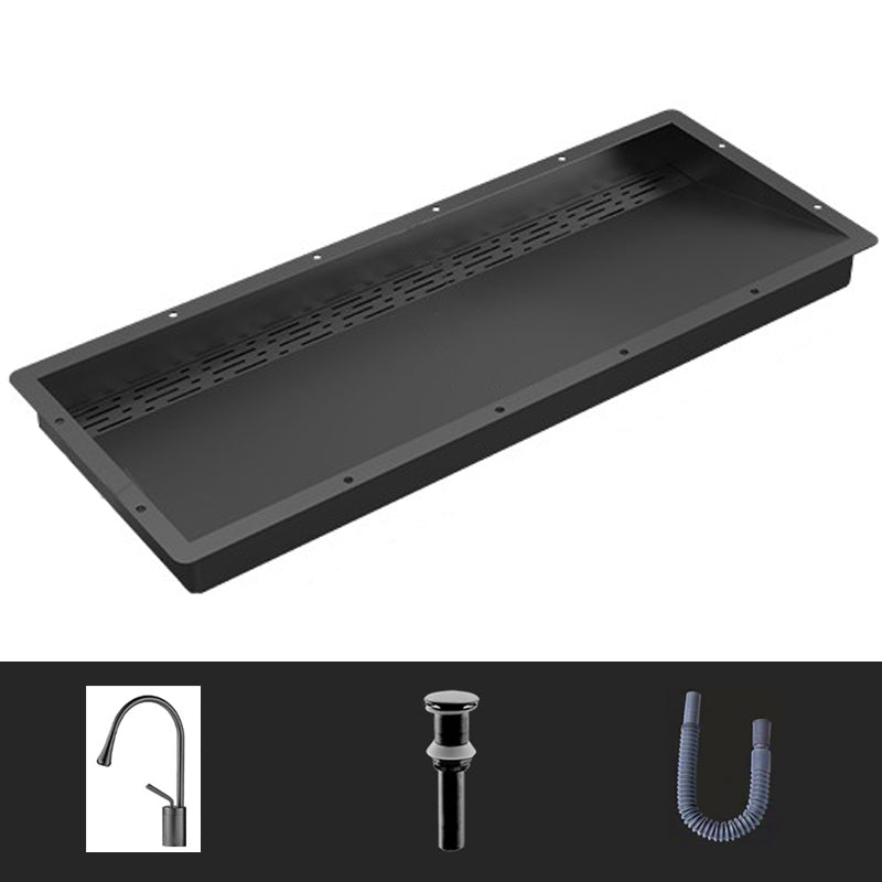 Modern Style Bathroom Sink Stainless Steel Rectangular Bathroom Sink with Hose Black Sink with Faucet Drip Faucet Clearhalo 'Bathroom Remodel & Bathroom Fixtures' 'Bathroom Sinks & Faucet Components' 'Bathroom Sinks' 'bathroom_sink' 'Home Improvement' 'home_improvement' 'home_improvement_bathroom_sink' 7011106