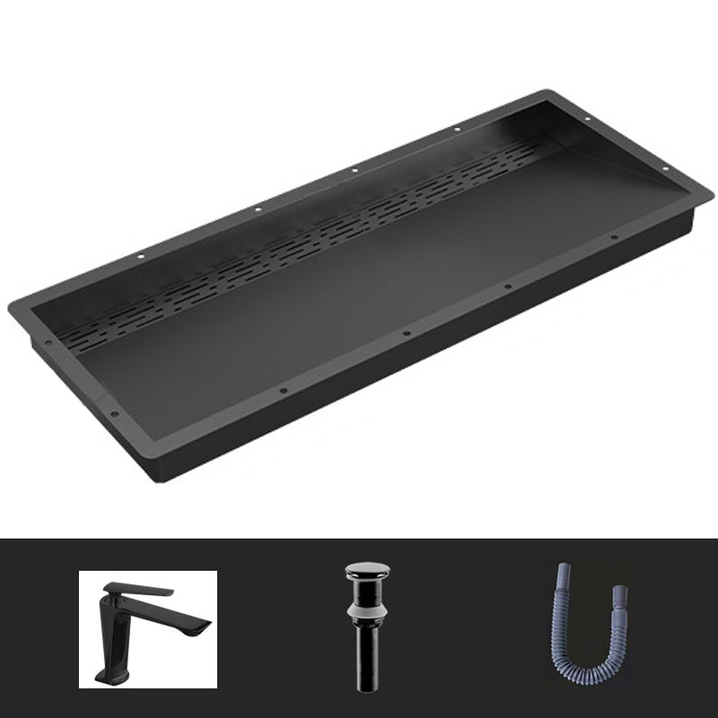 Modern Style Bathroom Sink Stainless Steel Rectangular Bathroom Sink with Hose Black Sink with Faucet 7-Shaped Faucet Clearhalo 'Bathroom Remodel & Bathroom Fixtures' 'Bathroom Sinks & Faucet Components' 'Bathroom Sinks' 'bathroom_sink' 'Home Improvement' 'home_improvement' 'home_improvement_bathroom_sink' 7011107