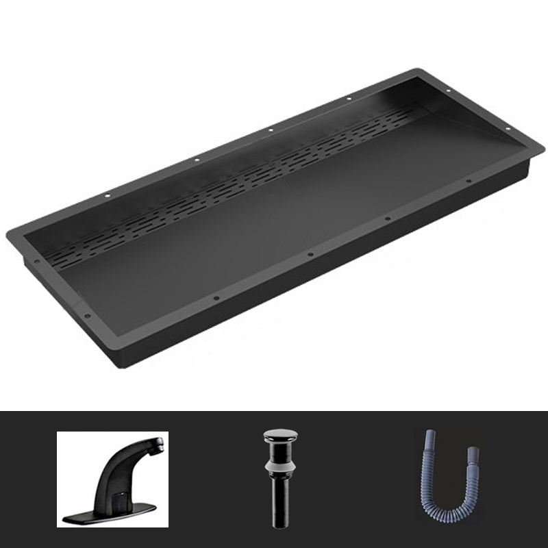 Modern Style Bathroom Sink Stainless Steel Rectangular Bathroom Sink with Hose Black Sink with Faucet Sensor Faucet Clearhalo 'Bathroom Remodel & Bathroom Fixtures' 'Bathroom Sinks & Faucet Components' 'Bathroom Sinks' 'bathroom_sink' 'Home Improvement' 'home_improvement' 'home_improvement_bathroom_sink' 7011111