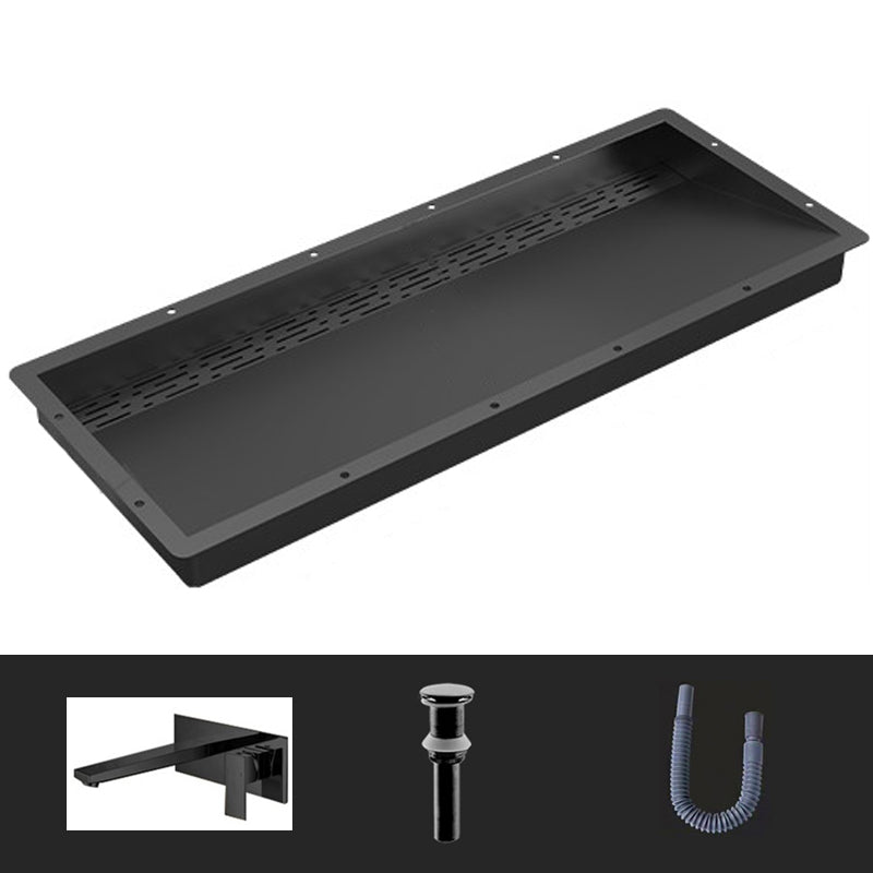 Modern Style Bathroom Sink Stainless Steel Rectangular Bathroom Sink with Hose Black Sink with Faucet Wall Mounted Sensor Faucet Clearhalo 'Bathroom Remodel & Bathroom Fixtures' 'Bathroom Sinks & Faucet Components' 'Bathroom Sinks' 'bathroom_sink' 'Home Improvement' 'home_improvement' 'home_improvement_bathroom_sink' 7011112