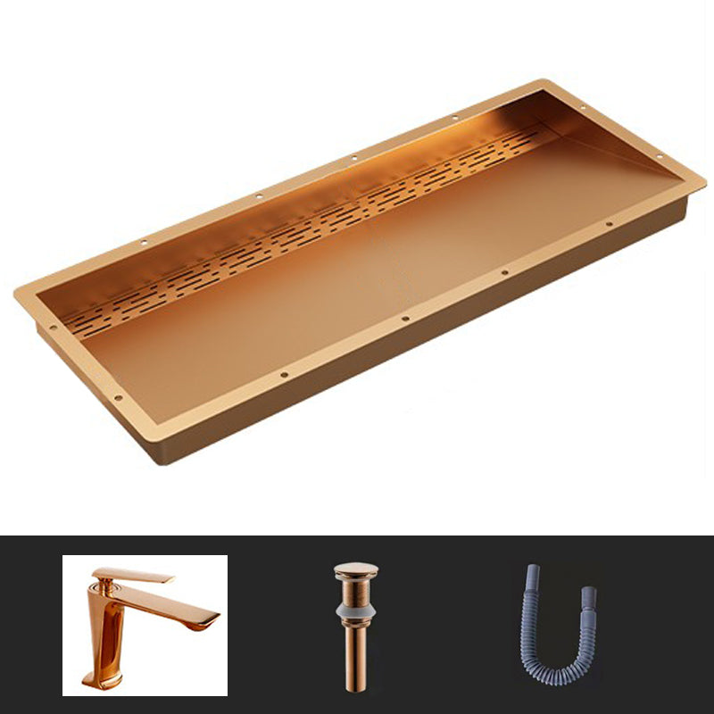 Modern Style Bathroom Sink Stainless Steel Rectangular Bathroom Sink with Hose Rose Gold Sink with Faucet 7-Shaped Faucet Clearhalo 'Bathroom Remodel & Bathroom Fixtures' 'Bathroom Sinks & Faucet Components' 'Bathroom Sinks' 'bathroom_sink' 'Home Improvement' 'home_improvement' 'home_improvement_bathroom_sink' 7011114