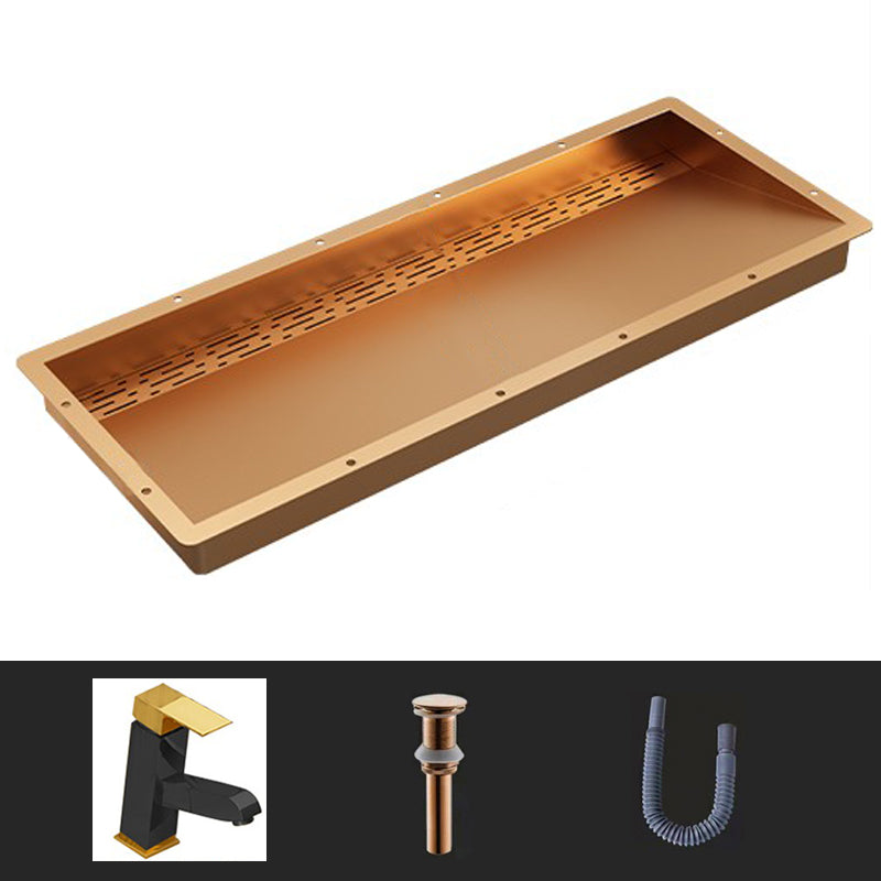 Modern Style Bathroom Sink Stainless Steel Rectangular Bathroom Sink with Hose Rose Gold Sink with Faucet Pull Out Faucet Clearhalo 'Bathroom Remodel & Bathroom Fixtures' 'Bathroom Sinks & Faucet Components' 'Bathroom Sinks' 'bathroom_sink' 'Home Improvement' 'home_improvement' 'home_improvement_bathroom_sink' 7011115