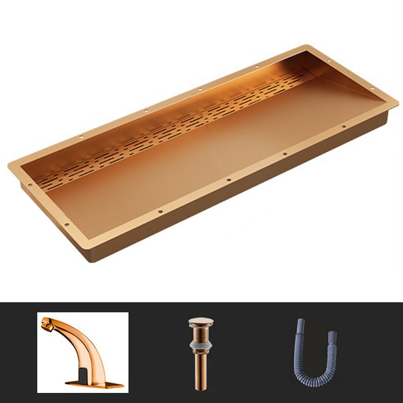 Modern Style Bathroom Sink Stainless Steel Rectangular Bathroom Sink with Hose Rose Gold Sink with Faucet Sensor Faucet Clearhalo 'Bathroom Remodel & Bathroom Fixtures' 'Bathroom Sinks & Faucet Components' 'Bathroom Sinks' 'bathroom_sink' 'Home Improvement' 'home_improvement' 'home_improvement_bathroom_sink' 7011116