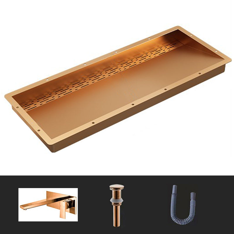 Modern Style Bathroom Sink Stainless Steel Rectangular Bathroom Sink with Hose Rose Gold Sink with Faucet Wall Mounted Sensor Faucet Clearhalo 'Bathroom Remodel & Bathroom Fixtures' 'Bathroom Sinks & Faucet Components' 'Bathroom Sinks' 'bathroom_sink' 'Home Improvement' 'home_improvement' 'home_improvement_bathroom_sink' 7011117