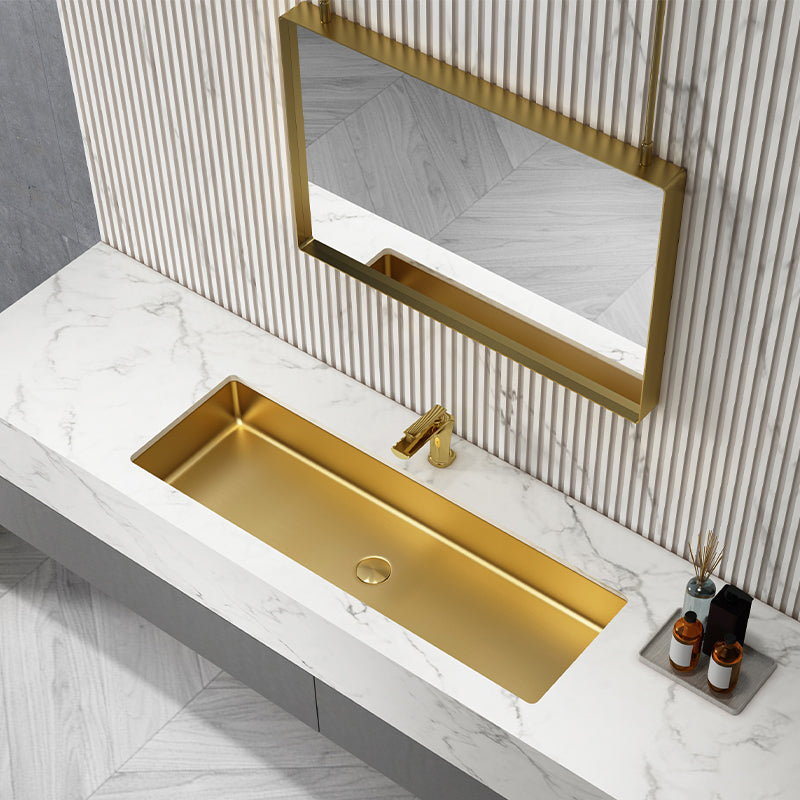 Modern Style Bathroom Sink Rectangular Metal Bathroom Sink with Faucet Clearhalo 'Bathroom Remodel & Bathroom Fixtures' 'Bathroom Sinks & Faucet Components' 'Bathroom Sinks' 'bathroom_sink' 'Home Improvement' 'home_improvement' 'home_improvement_bathroom_sink' 7011129