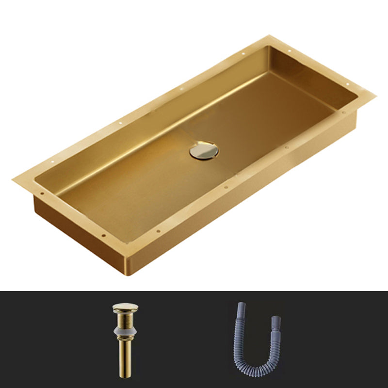 Modern Style Bathroom Sink Rectangular Metal Bathroom Sink with Faucet Gold Sink Unavailable Clearhalo 'Bathroom Remodel & Bathroom Fixtures' 'Bathroom Sinks & Faucet Components' 'Bathroom Sinks' 'bathroom_sink' 'Home Improvement' 'home_improvement' 'home_improvement_bathroom_sink' 7011130