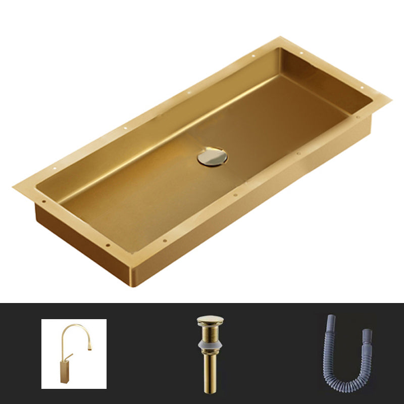 Modern Style Bathroom Sink Rectangular Metal Bathroom Sink with Faucet Gold Sink with Faucet Drip Faucet Clearhalo 'Bathroom Remodel & Bathroom Fixtures' 'Bathroom Sinks & Faucet Components' 'Bathroom Sinks' 'bathroom_sink' 'Home Improvement' 'home_improvement' 'home_improvement_bathroom_sink' 7011132