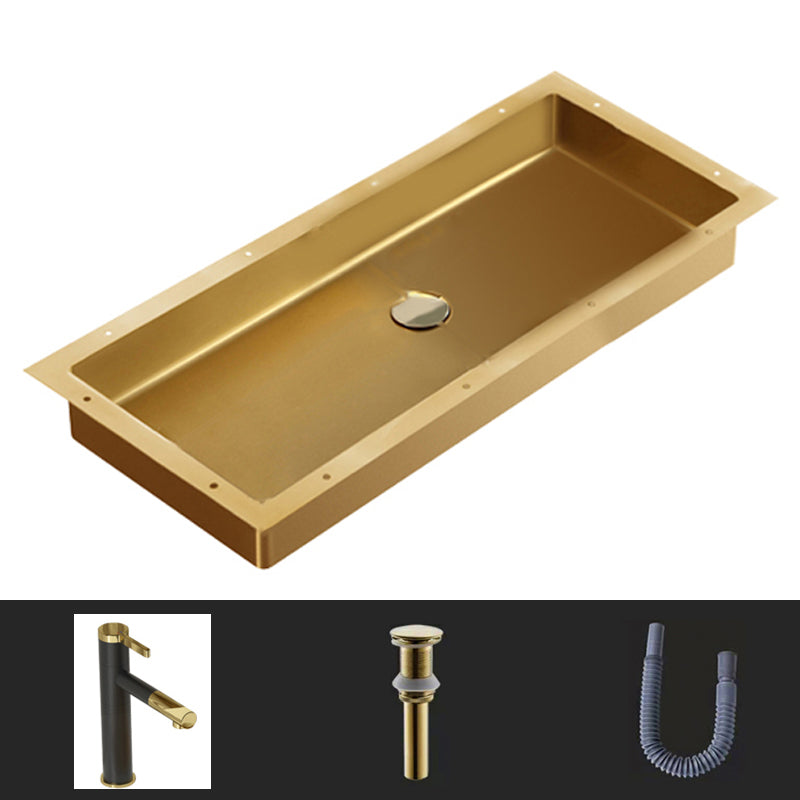 Modern Style Bathroom Sink Rectangular Metal Bathroom Sink with Faucet Gold Sink with Faucet Pull Out Faucet Clearhalo 'Bathroom Remodel & Bathroom Fixtures' 'Bathroom Sinks & Faucet Components' 'Bathroom Sinks' 'bathroom_sink' 'Home Improvement' 'home_improvement' 'home_improvement_bathroom_sink' 7011134