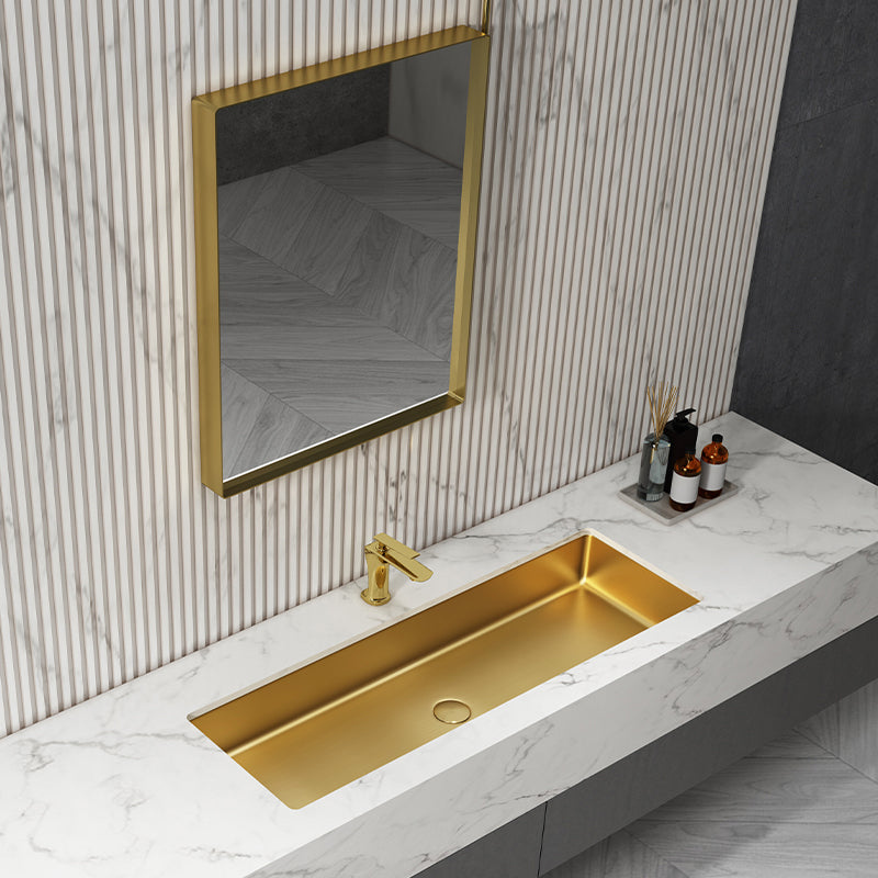 Modern Style Bathroom Sink Rectangular Metal Bathroom Sink with Faucet Clearhalo 'Bathroom Remodel & Bathroom Fixtures' 'Bathroom Sinks & Faucet Components' 'Bathroom Sinks' 'bathroom_sink' 'Home Improvement' 'home_improvement' 'home_improvement_bathroom_sink' 7011135