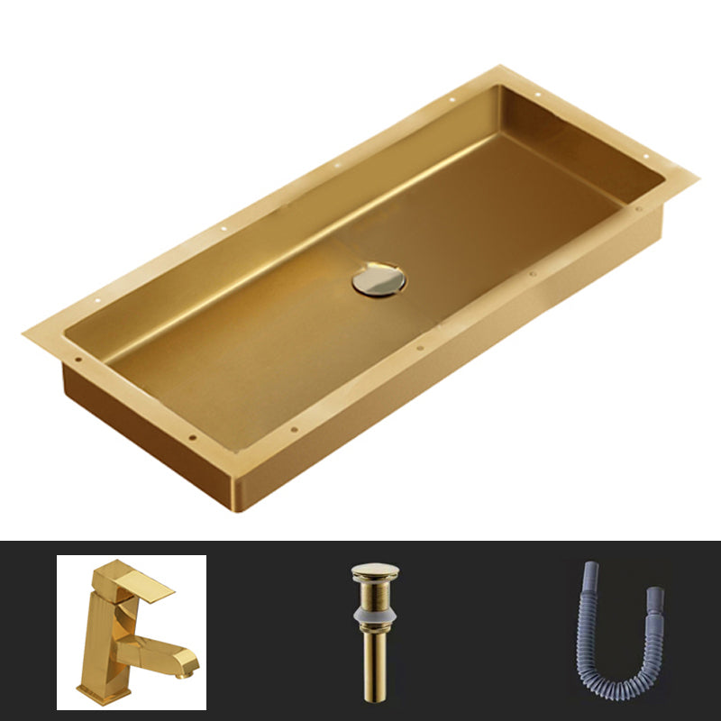 Modern Style Bathroom Sink Rectangular Metal Bathroom Sink with Faucet Gold Sink with Faucet Square Pull Out Faucet Clearhalo 'Bathroom Remodel & Bathroom Fixtures' 'Bathroom Sinks & Faucet Components' 'Bathroom Sinks' 'bathroom_sink' 'Home Improvement' 'home_improvement' 'home_improvement_bathroom_sink' 7011136