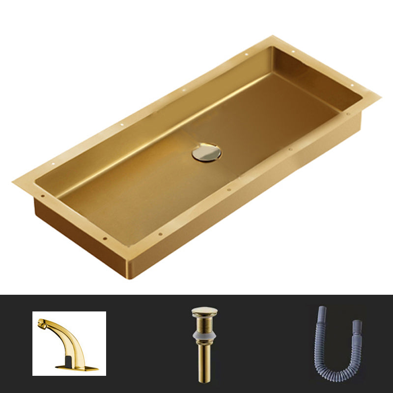 Modern Style Bathroom Sink Rectangular Metal Bathroom Sink with Faucet Gold Sink with Faucet Sensor Faucet Clearhalo 'Bathroom Remodel & Bathroom Fixtures' 'Bathroom Sinks & Faucet Components' 'Bathroom Sinks' 'bathroom_sink' 'Home Improvement' 'home_improvement' 'home_improvement_bathroom_sink' 7011137