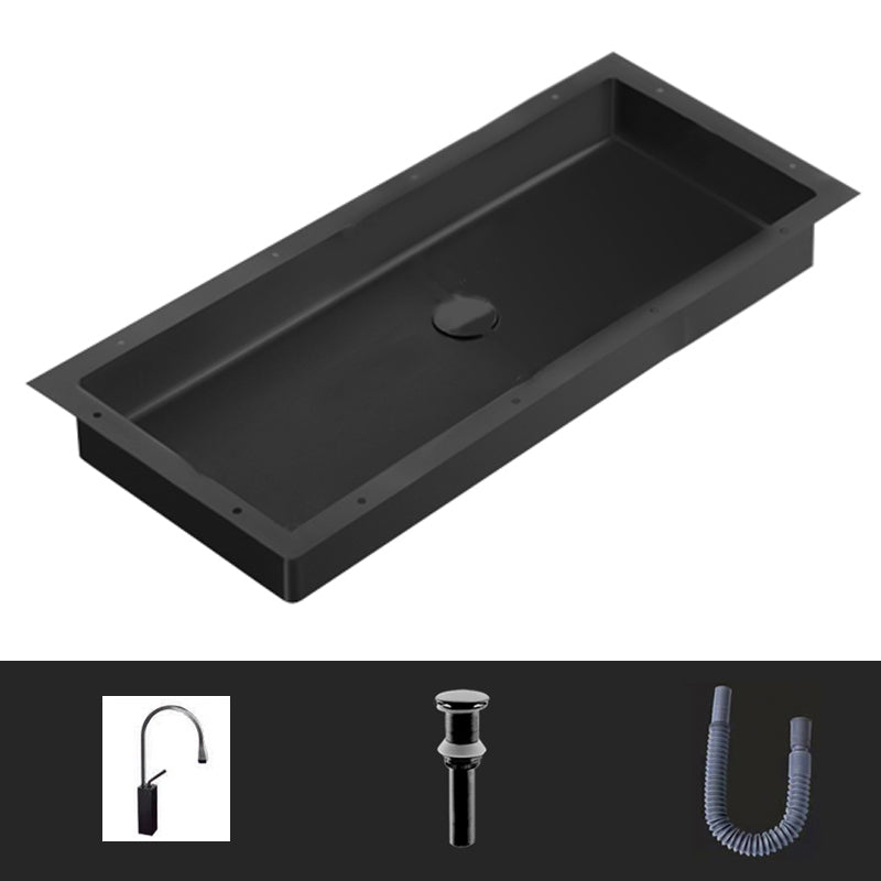 Modern Style Bathroom Sink Rectangular Metal Bathroom Sink with Faucet Black Sink with Faucet Drip Faucet Clearhalo 'Bathroom Remodel & Bathroom Fixtures' 'Bathroom Sinks & Faucet Components' 'Bathroom Sinks' 'bathroom_sink' 'Home Improvement' 'home_improvement' 'home_improvement_bathroom_sink' 7011150