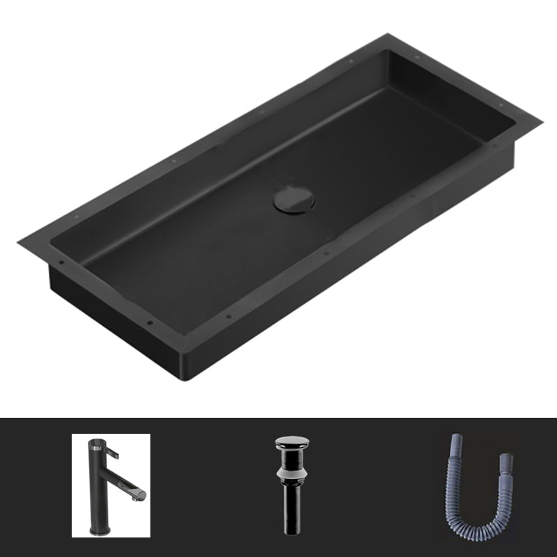 Modern Style Bathroom Sink Rectangular Metal Bathroom Sink with Faucet Black Sink with Faucet Pull Out Faucet Clearhalo 'Bathroom Remodel & Bathroom Fixtures' 'Bathroom Sinks & Faucet Components' 'Bathroom Sinks' 'bathroom_sink' 'Home Improvement' 'home_improvement' 'home_improvement_bathroom_sink' 7011151