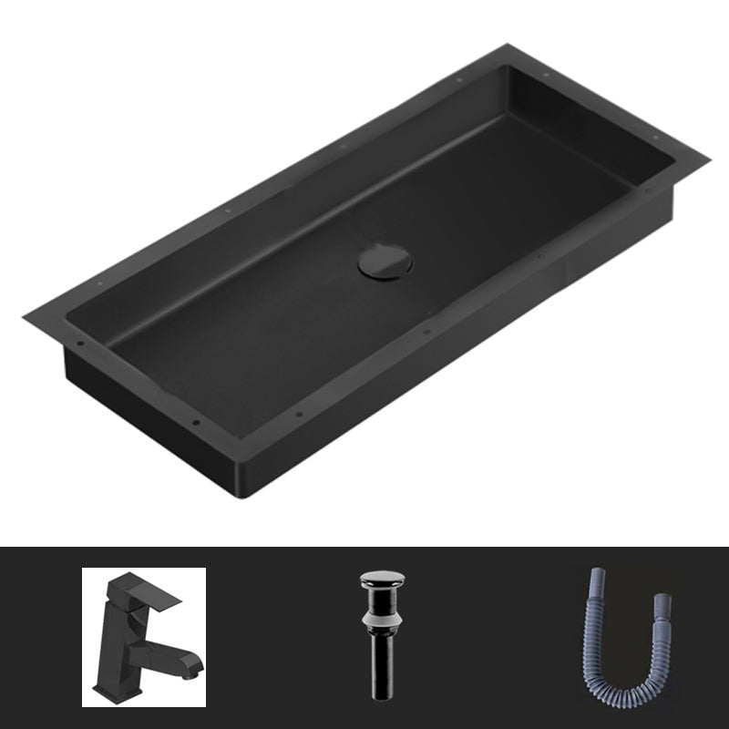 Modern Style Bathroom Sink Rectangular Metal Bathroom Sink with Faucet Black Sink with Faucet Square Pull Out Faucet Clearhalo 'Bathroom Remodel & Bathroom Fixtures' 'Bathroom Sinks & Faucet Components' 'Bathroom Sinks' 'bathroom_sink' 'Home Improvement' 'home_improvement' 'home_improvement_bathroom_sink' 7011152
