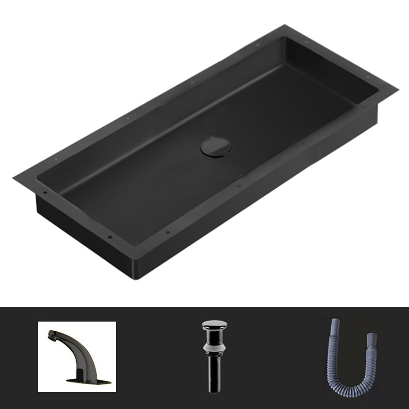 Modern Style Bathroom Sink Rectangular Metal Bathroom Sink with Faucet Black Sink with Faucet Sensor Faucet Clearhalo 'Bathroom Remodel & Bathroom Fixtures' 'Bathroom Sinks & Faucet Components' 'Bathroom Sinks' 'bathroom_sink' 'Home Improvement' 'home_improvement' 'home_improvement_bathroom_sink' 7011153