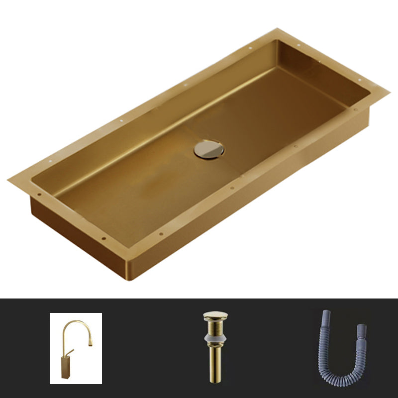 Modern Style Bathroom Sink Rectangular Metal Bathroom Sink with Faucet Copper Sink with Faucet Drip Faucet Clearhalo 'Bathroom Remodel & Bathroom Fixtures' 'Bathroom Sinks & Faucet Components' 'Bathroom Sinks' 'bathroom_sink' 'Home Improvement' 'home_improvement' 'home_improvement_bathroom_sink' 7011160