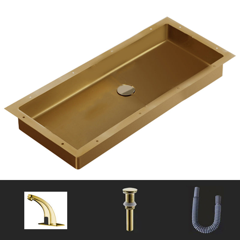 Modern Style Bathroom Sink Rectangular Metal Bathroom Sink with Faucet Copper Sink with Faucet Sensor Faucet Clearhalo 'Bathroom Remodel & Bathroom Fixtures' 'Bathroom Sinks & Faucet Components' 'Bathroom Sinks' 'bathroom_sink' 'Home Improvement' 'home_improvement' 'home_improvement_bathroom_sink' 7011161