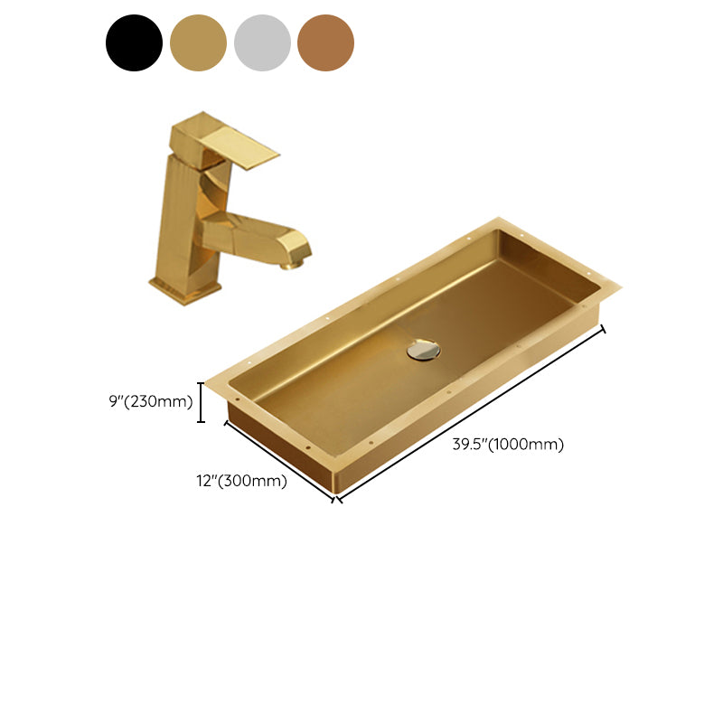 Modern Style Bathroom Sink Rectangular Metal Bathroom Sink with Faucet Clearhalo 'Bathroom Remodel & Bathroom Fixtures' 'Bathroom Sinks & Faucet Components' 'Bathroom Sinks' 'bathroom_sink' 'Home Improvement' 'home_improvement' 'home_improvement_bathroom_sink' 7011165