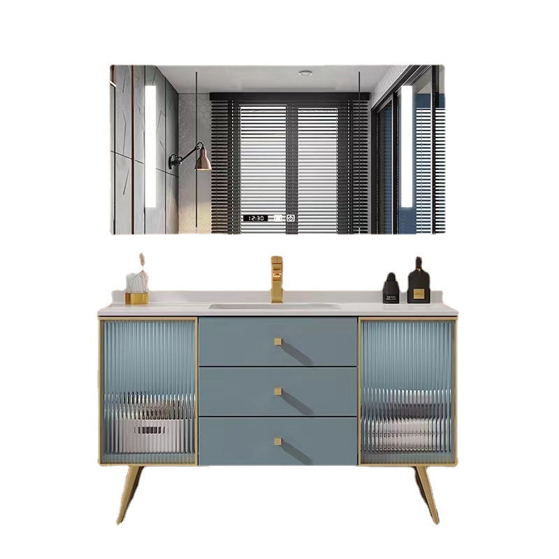 Freestanding Bathroom Vanity Blue Wood Frame Single Sink Rectangular Vanity with 3 Drawers Clearhalo 'Bathroom Remodel & Bathroom Fixtures' 'Bathroom Vanities' 'bathroom_vanities' 'Home Improvement' 'home_improvement' 'home_improvement_bathroom_vanities' 7011196