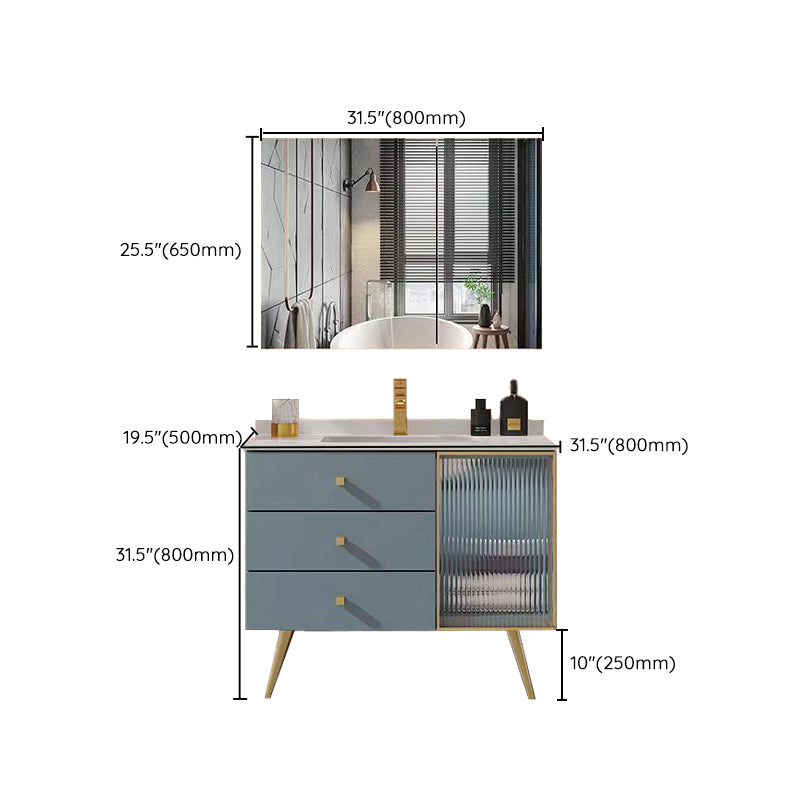 Freestanding Bathroom Vanity Blue Wood Frame Single Sink Rectangular Vanity with 3 Drawers Clearhalo 'Bathroom Remodel & Bathroom Fixtures' 'Bathroom Vanities' 'bathroom_vanities' 'Home Improvement' 'home_improvement' 'home_improvement_bathroom_vanities' 7011212