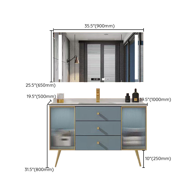 Freestanding Bathroom Vanity Blue Wood Frame Single Sink Rectangular Vanity with 3 Drawers Clearhalo 'Bathroom Remodel & Bathroom Fixtures' 'Bathroom Vanities' 'bathroom_vanities' 'Home Improvement' 'home_improvement' 'home_improvement_bathroom_vanities' 7011219