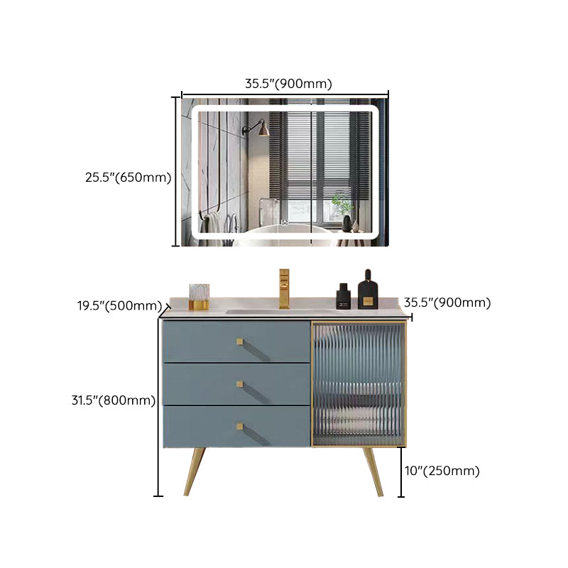 Freestanding Bathroom Vanity Blue Wood Frame Single Sink Rectangular Vanity with 3 Drawers Clearhalo 'Bathroom Remodel & Bathroom Fixtures' 'Bathroom Vanities' 'bathroom_vanities' 'Home Improvement' 'home_improvement' 'home_improvement_bathroom_vanities' 7011223