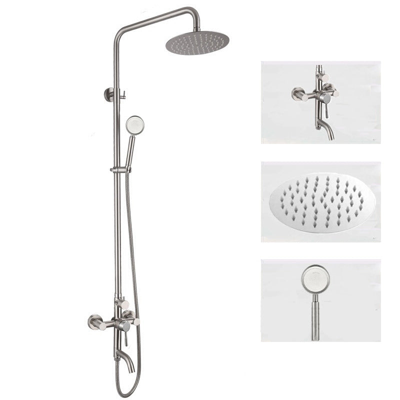 Modern Shower System Brass Temperature Control Handheld Shower Head Shower Set Grey Thin Type Clearhalo 'Bathroom Remodel & Bathroom Fixtures' 'Home Improvement' 'home_improvement' 'home_improvement_shower_faucets' 'Shower Faucets & Systems' 'shower_faucets' 'Showers & Bathtubs Plumbing' 'Showers & Bathtubs' 7011353