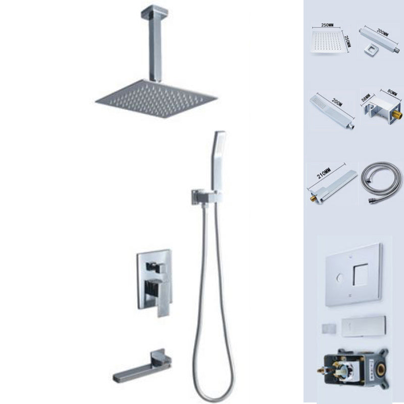 Modern Shower Head Combo Brass Temperature Control Ceiling Mounted Shower Faucet Silver Ceiling Top Spray 3 Clearhalo 'Bathroom Remodel & Bathroom Fixtures' 'Home Improvement' 'home_improvement' 'home_improvement_shower_faucets' 'Shower Faucets & Systems' 'shower_faucets' 'Showers & Bathtubs Plumbing' 'Showers & Bathtubs' 7011418