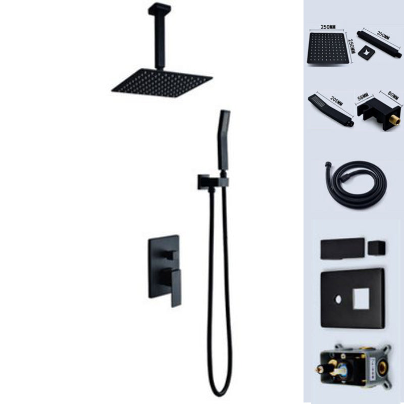 Modern Shower Head Combo Brass Temperature Control Ceiling Mounted Shower Faucet Black Ceiling Top Spray 2 Clearhalo 'Bathroom Remodel & Bathroom Fixtures' 'Home Improvement' 'home_improvement' 'home_improvement_shower_faucets' 'Shower Faucets & Systems' 'shower_faucets' 'Showers & Bathtubs Plumbing' 'Showers & Bathtubs' 7011421