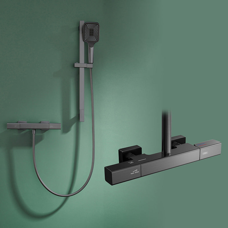 Temperature Control Shower System Adjustable Spray Pattern with Handheld Shower Head Grey 2 Clearhalo 'Bathroom Remodel & Bathroom Fixtures' 'Home Improvement' 'home_improvement' 'home_improvement_shower_faucets' 'Shower Faucets & Systems' 'shower_faucets' 'Showers & Bathtubs Plumbing' 'Showers & Bathtubs' 7011438