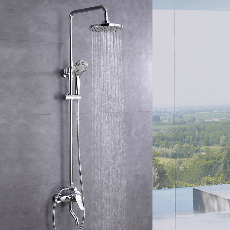 Stainless Steel Shower System Wall Mounted Round Lever Handle Shower System with Riser Clearhalo 'Bathroom Remodel & Bathroom Fixtures' 'Home Improvement' 'home_improvement' 'home_improvement_shower_faucets' 'Shower Faucets & Systems' 'shower_faucets' 'Showers & Bathtubs Plumbing' 'Showers & Bathtubs' 7011458
