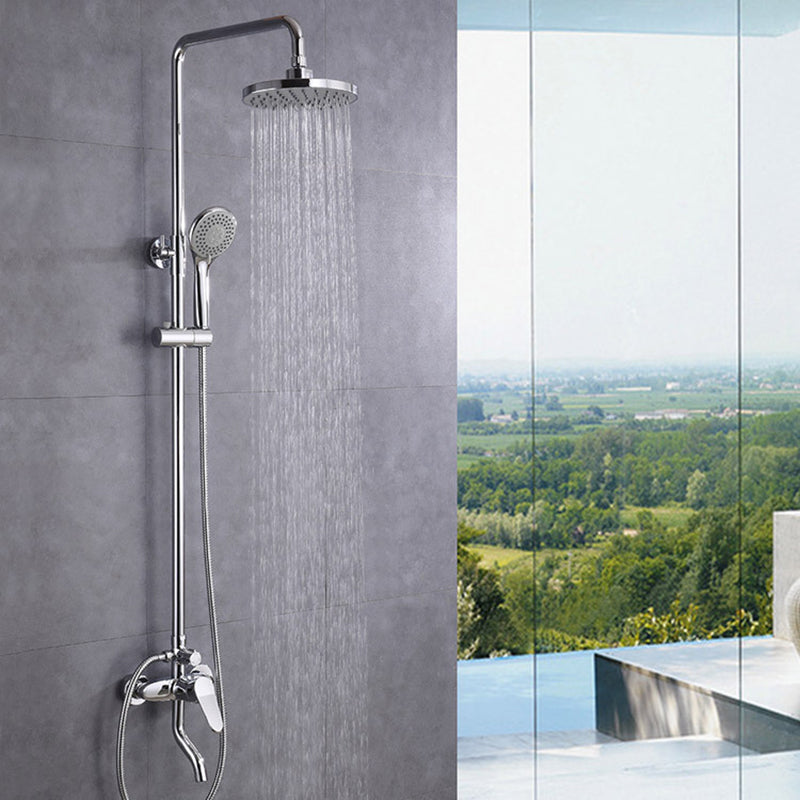 Stainless Steel Shower System Wall Mounted Round Lever Handle Shower System with Riser Chrome 3 Clearhalo 'Bathroom Remodel & Bathroom Fixtures' 'Home Improvement' 'home_improvement' 'home_improvement_shower_faucets' 'Shower Faucets & Systems' 'shower_faucets' 'Showers & Bathtubs Plumbing' 'Showers & Bathtubs' 7011462