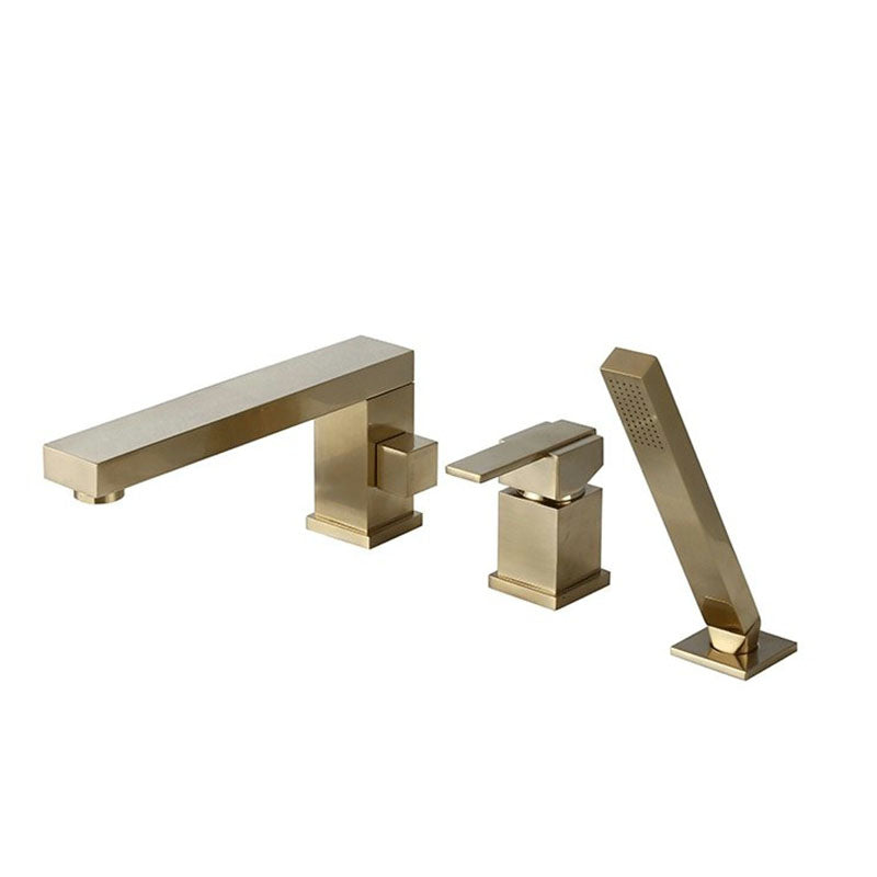 Deck Mounted Copper Roman Tub Faucet Low Arc Roman Tub Faucet Set with Hand Shower Clearhalo 'Bathroom Remodel & Bathroom Fixtures' 'Bathtub Faucets' 'bathtub_faucets' 'Home Improvement' 'home_improvement' 'home_improvement_bathtub_faucets' 7011477