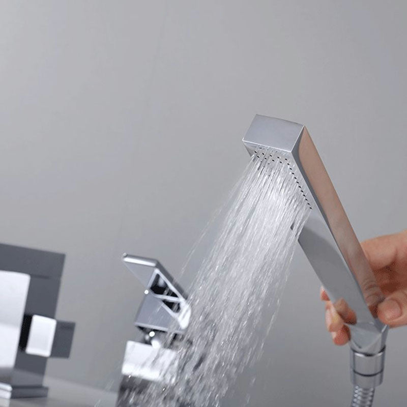 Deck Mounted Copper Roman Tub Faucet Low Arc Roman Tub Faucet Set with Hand Shower Clearhalo 'Bathroom Remodel & Bathroom Fixtures' 'Bathtub Faucets' 'bathtub_faucets' 'Home Improvement' 'home_improvement' 'home_improvement_bathtub_faucets' 7011482