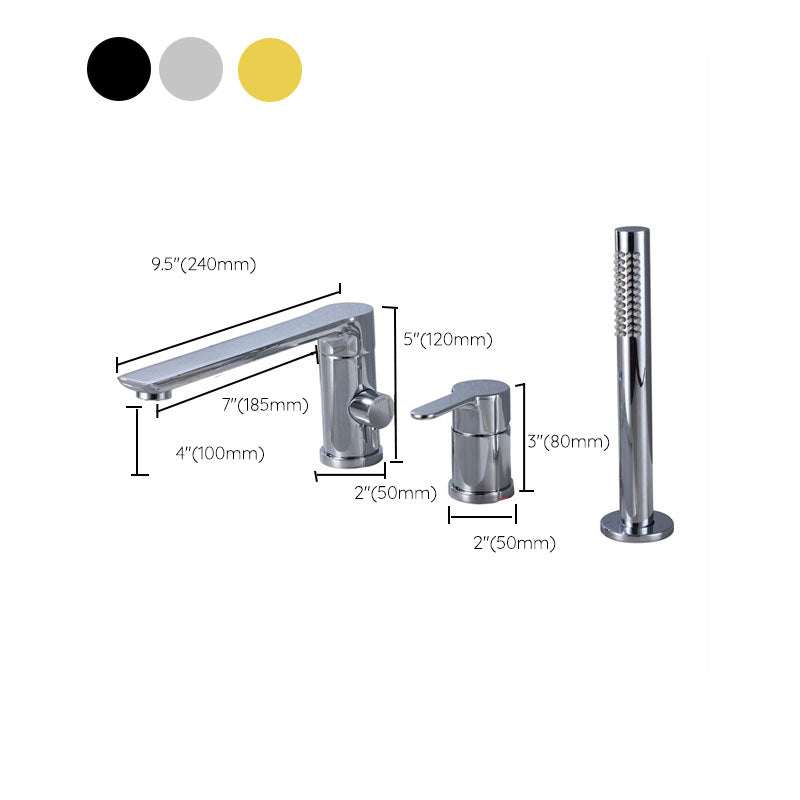 Deck Mounted Copper Roman Tub Faucet Low Arc Roman Tub Faucet Set with Hand Shower Clearhalo 'Bathroom Remodel & Bathroom Fixtures' 'Bathtub Faucets' 'bathtub_faucets' 'Home Improvement' 'home_improvement' 'home_improvement_bathtub_faucets' 7011490