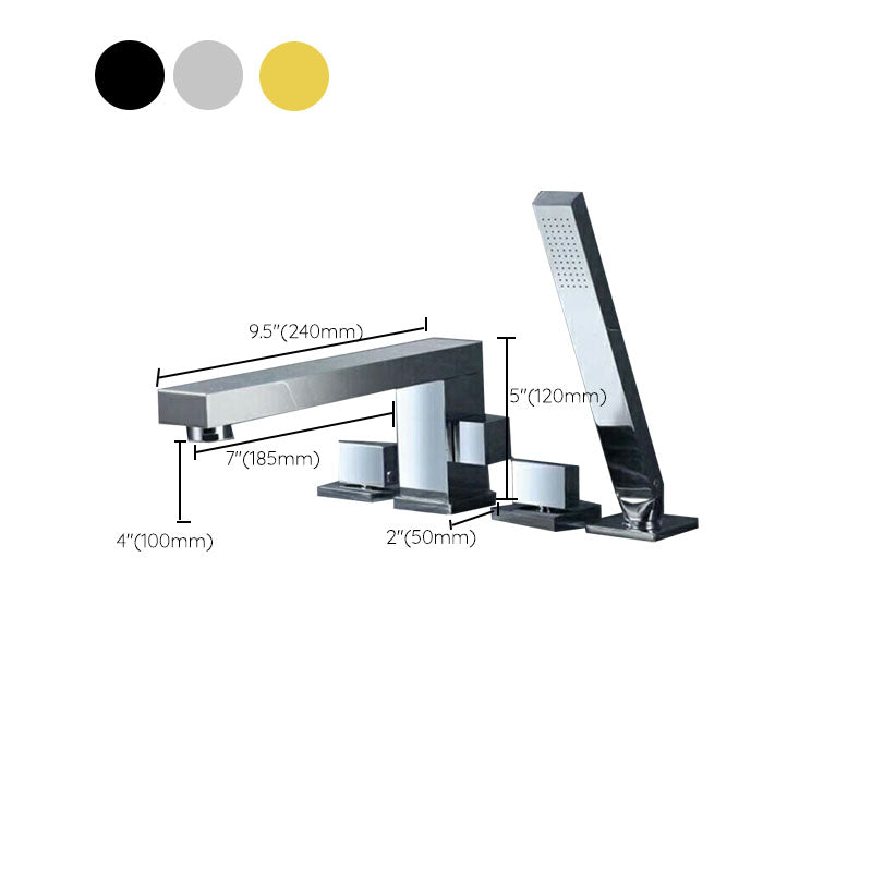 Deck Mounted Copper Roman Tub Faucet Low Arc Roman Tub Faucet Set with Hand Shower Clearhalo 'Bathroom Remodel & Bathroom Fixtures' 'Bathtub Faucets' 'bathtub_faucets' 'Home Improvement' 'home_improvement' 'home_improvement_bathtub_faucets' 7011491