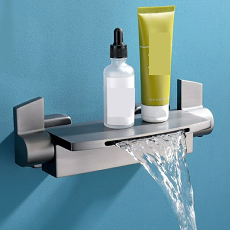 Wall Mounted Metal Tub Filler Double Handles Waterfall Faucet Clearhalo 'Bathroom Remodel & Bathroom Fixtures' 'Bathtub Faucets' 'bathtub_faucets' 'Home Improvement' 'home_improvement' 'home_improvement_bathtub_faucets' 7011510
