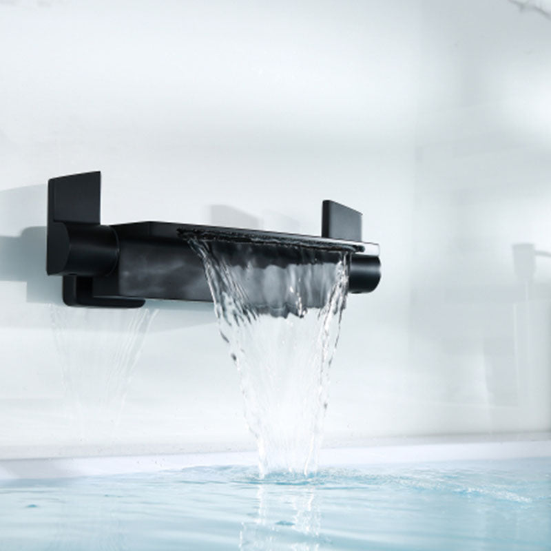 Wall Mounted Metal Tub Filler Double Handles Waterfall Faucet Clearhalo 'Bathroom Remodel & Bathroom Fixtures' 'Bathtub Faucets' 'bathtub_faucets' 'Home Improvement' 'home_improvement' 'home_improvement_bathtub_faucets' 7011527