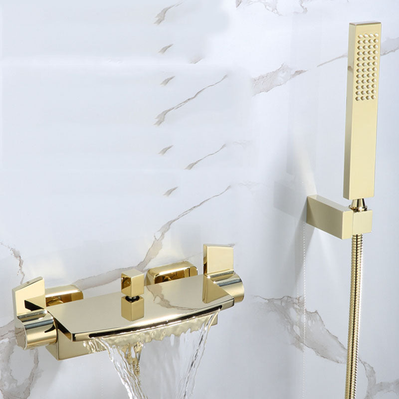 Traditional Wall Mounted Metal Tub Filler Low Arc Waterfall Tub Faucet Trim Clearhalo 'Bathroom Remodel & Bathroom Fixtures' 'Bathtub Faucets' 'bathtub_faucets' 'Home Improvement' 'home_improvement' 'home_improvement_bathtub_faucets' 7011529