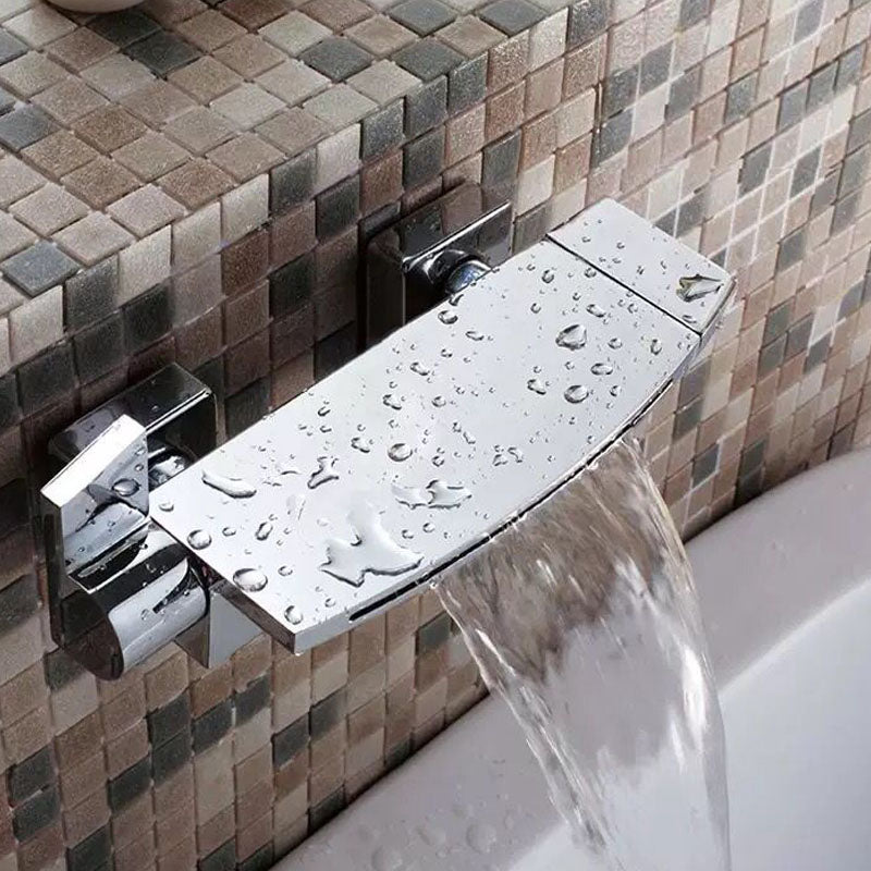 Traditional Wall Mounted Metal Tub Filler Low Arc Waterfall Tub Faucet Trim Silver Hand Shower Not Included Clearhalo 'Bathroom Remodel & Bathroom Fixtures' 'Bathtub Faucets' 'bathtub_faucets' 'Home Improvement' 'home_improvement' 'home_improvement_bathtub_faucets' 7011531